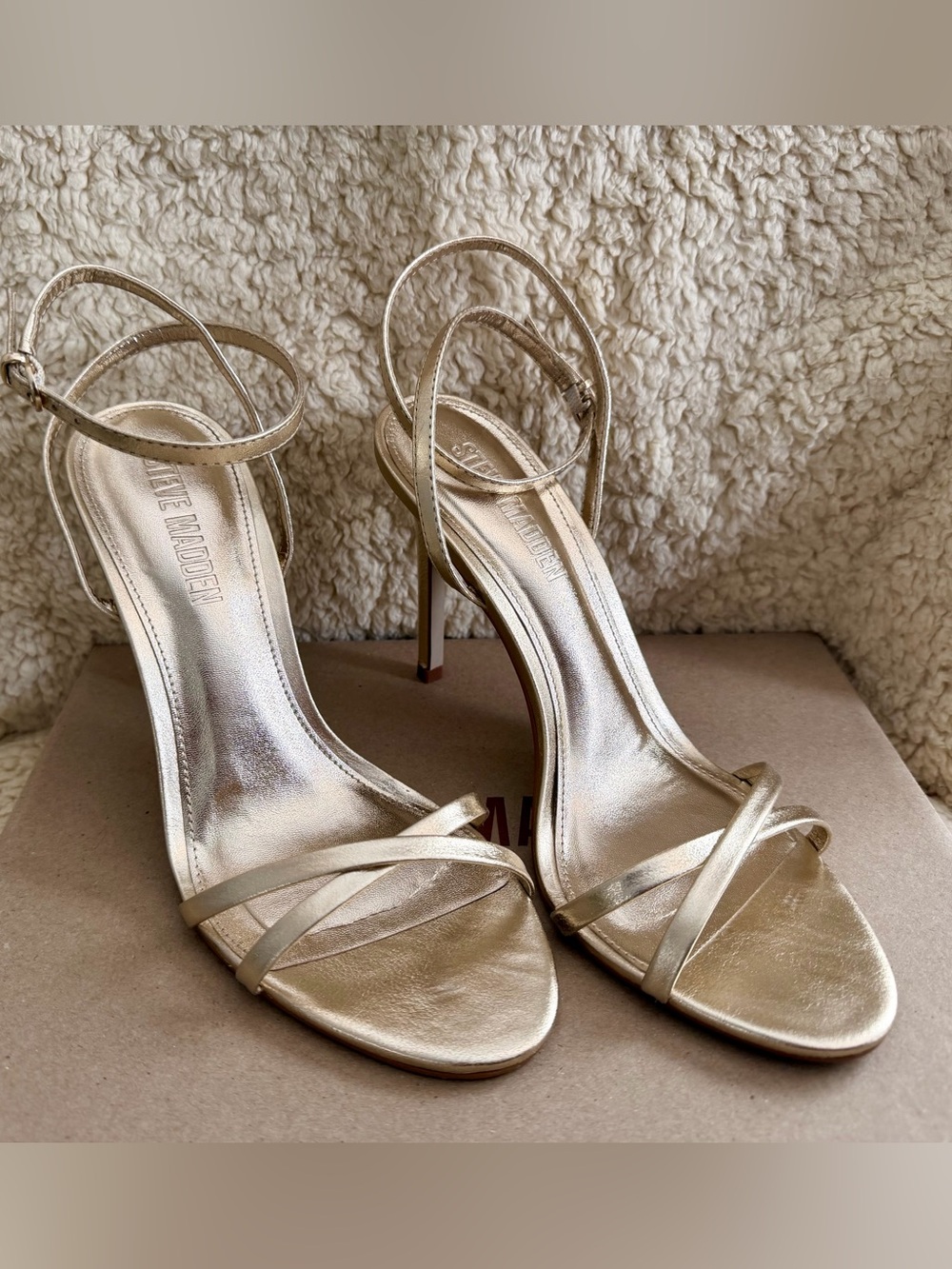 Steve Madden Jypsey Gold Leather Sandal Heels Size 7.5